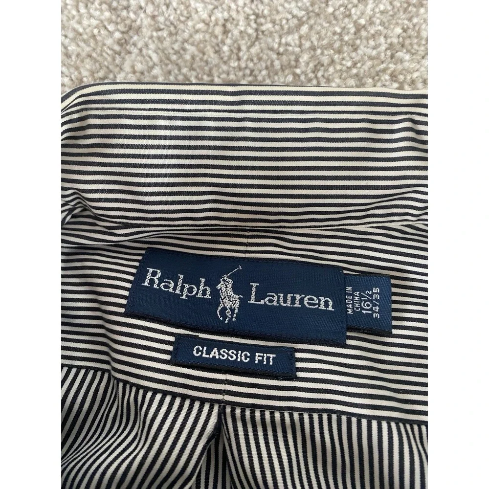 Polo Ralph Lauren Black Striped Shirt Cotton 16.5-34/35 Black Pony Preppy Men XL